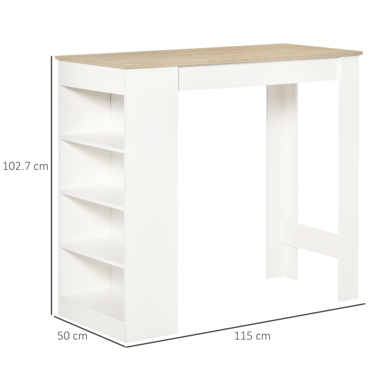 HOMCOM Bar Table with 4-Tier Side Shelves – Compact Kitchen Dining Table, Natural