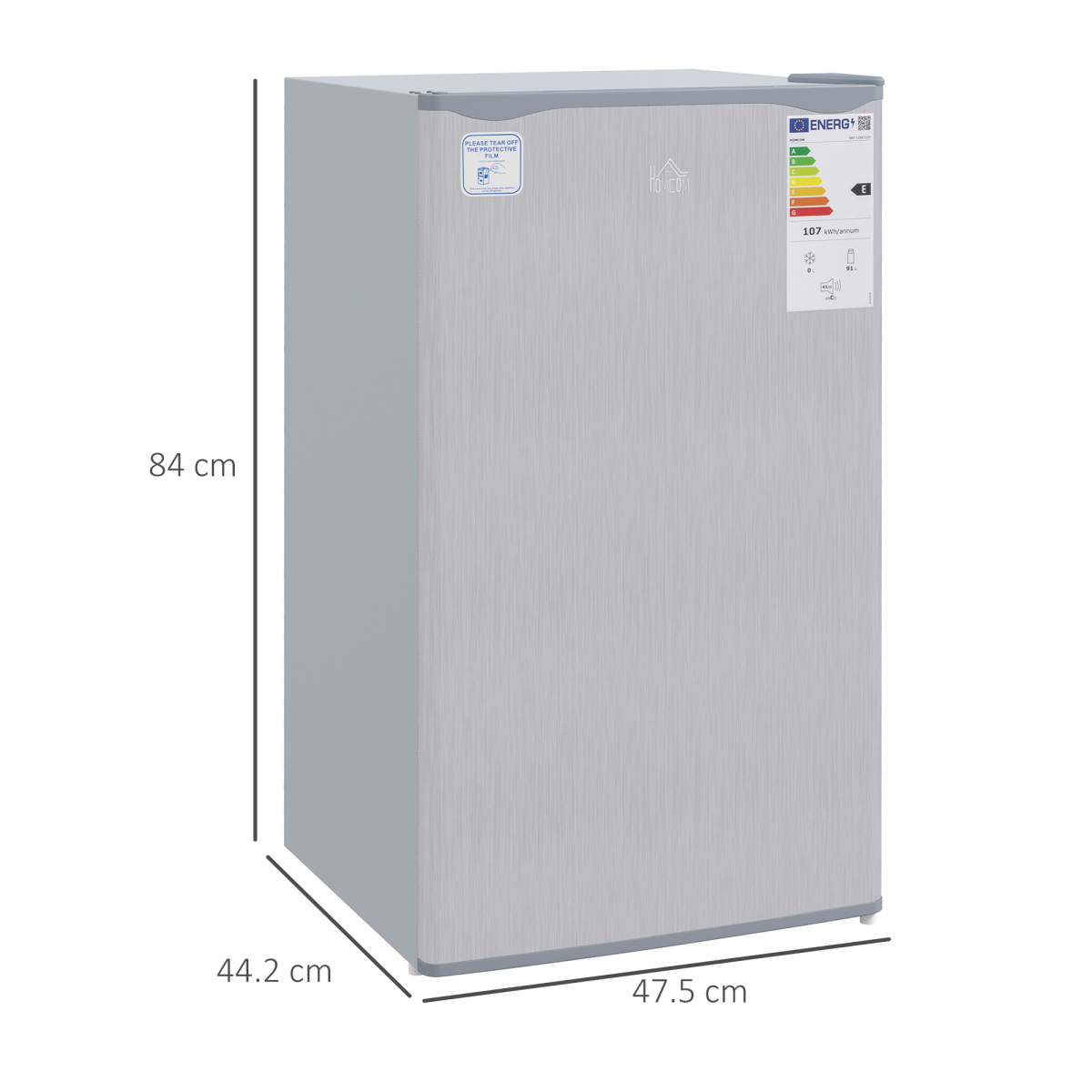 HOMCOM 91L Freestanding Under Counter Fridge with Reversible Door & Salad Drawer – Adjustable Shelves, Grey