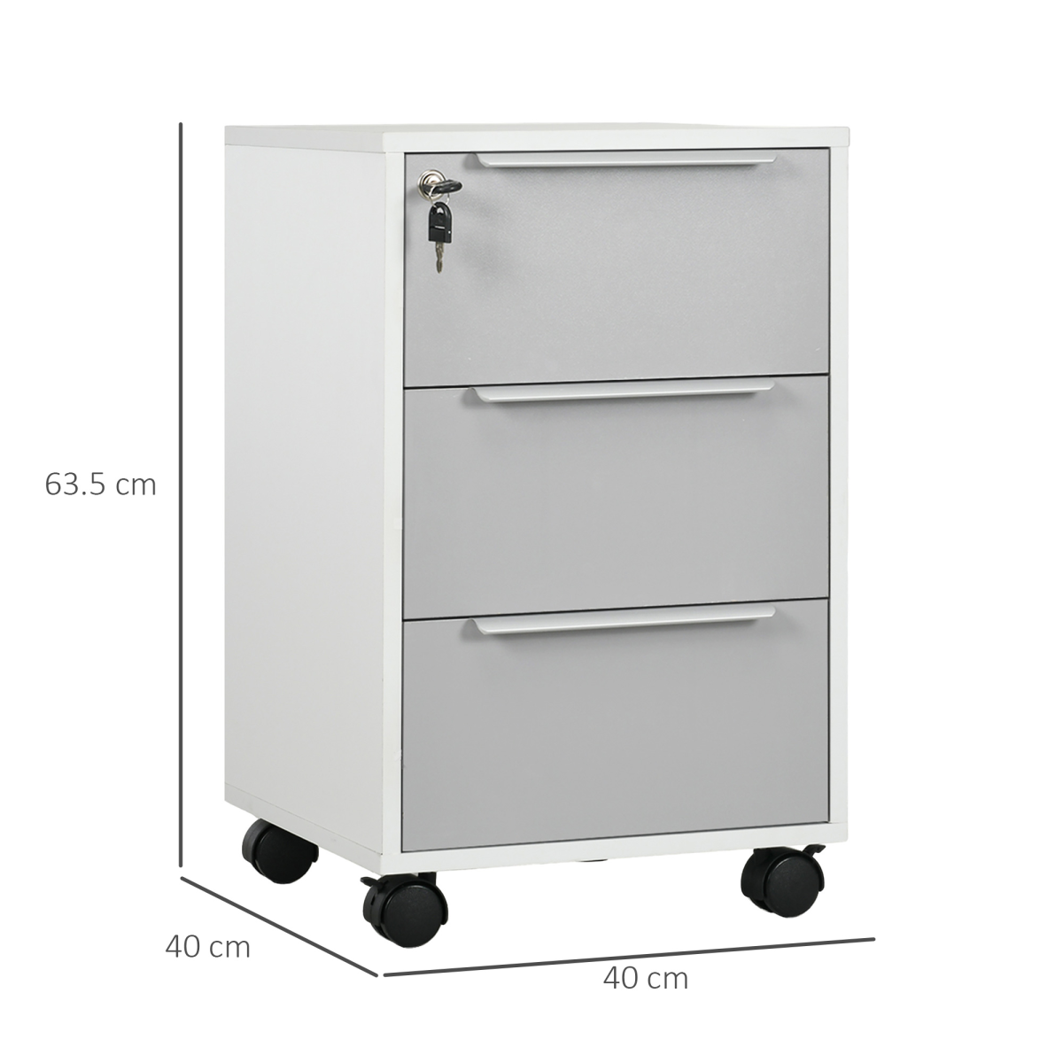 HOMCOM 3-Drawer Mobile File Cabinet with Central Lock and Swivel Casters – Home Office Storage Chest