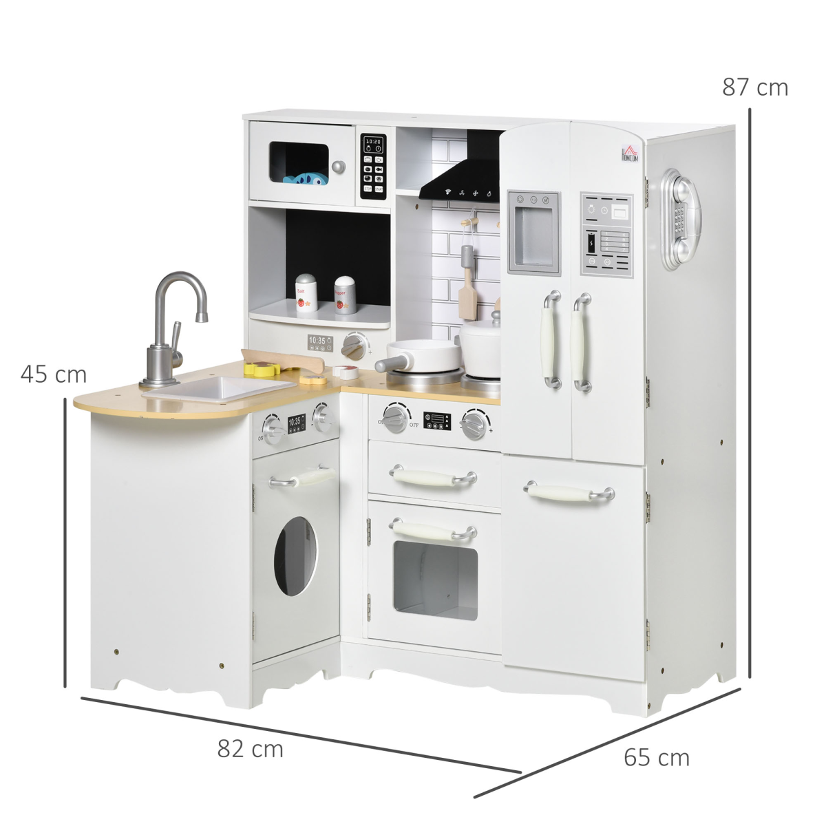 HOMCOM Large Kids Kitchen Playset with Fridge, Microwave and Sink – Role Play Toy Kitchen, White