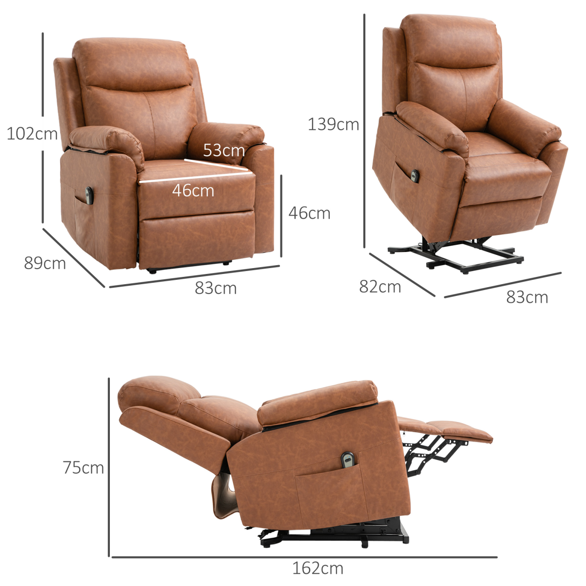 HOMCOM Power Lift Riser Recliner Chair with Remote Control and Padded Upholstery – Brown