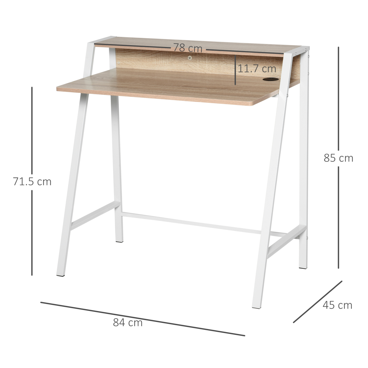 HOMCOM Two-Tier Computer Workstation Desk with Storage Shelf, Steel Frame – Home Office Study Table, White & Oak