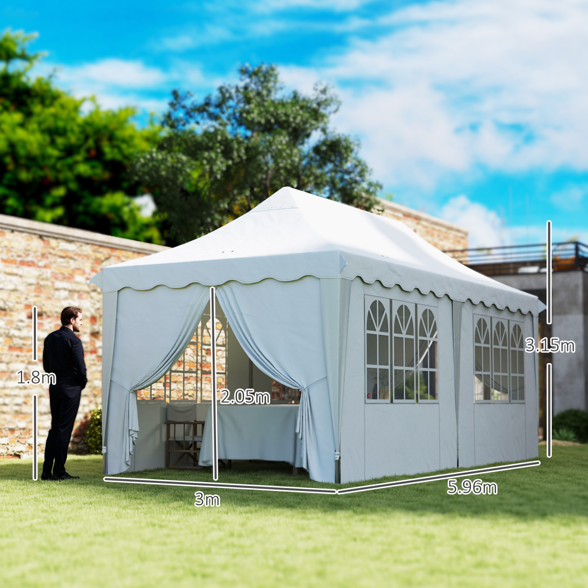 Outsunny 3 x 6m Pop-Up Gazebo with Sides, UPF50+ Oxford Canopy, Windows & Doors – Garden Party Marquee, White