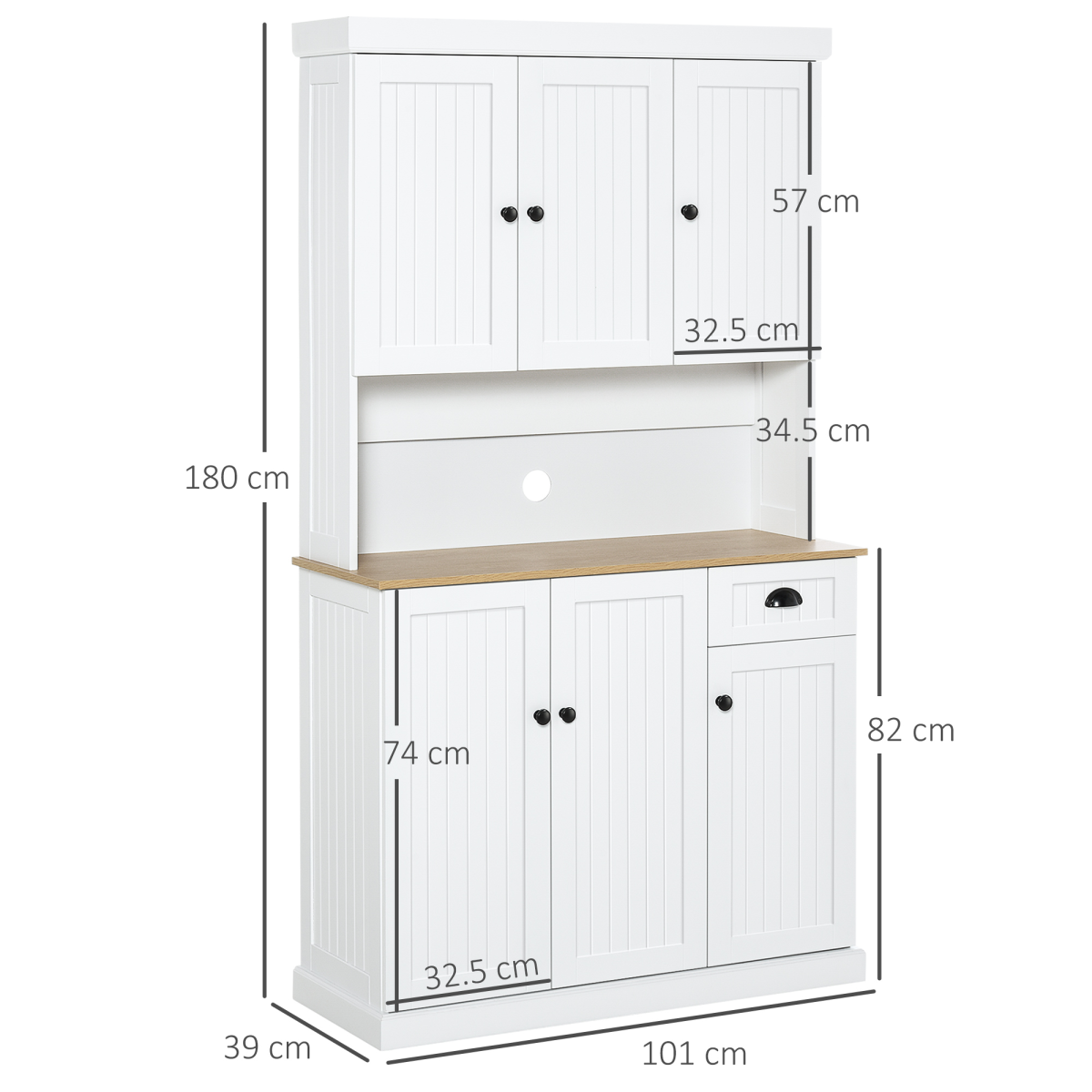 HOMCOM Kitchen Cupboard & Microwave Stand with Four Cabinets, Drawer & Adjustable Shelves – Tall Pantry