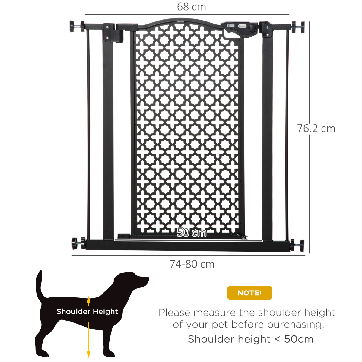 PawHut Pet Safety Gate, 74–80cm Pressure Fit with Auto Close and Double Locking – Stair Gate, Black