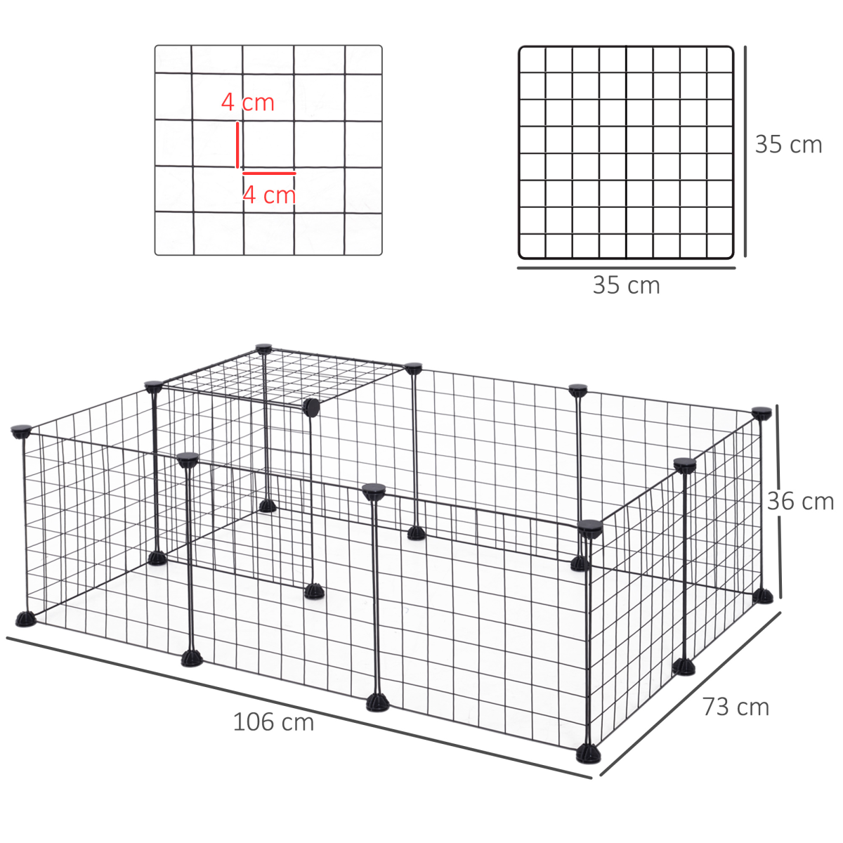 Pawhut 12-Panel Metal Wire Pet Playpen with Non-Slip Connectors – DIY Small Animal Fence, Black
