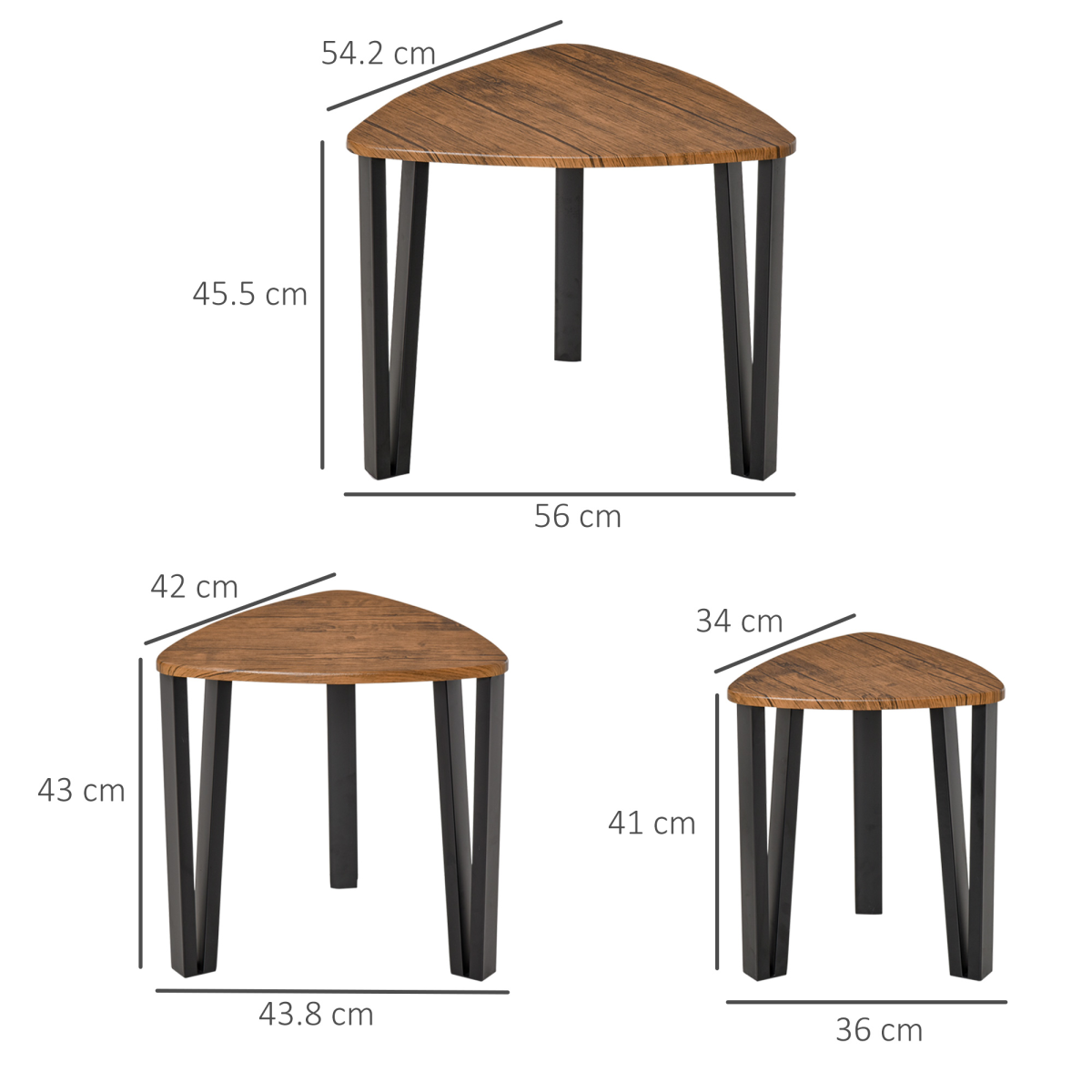 3-Piece Stackable Coffee Table Set with Walnut-Effect MDF Tops & Steel Frames – Nesting Tables