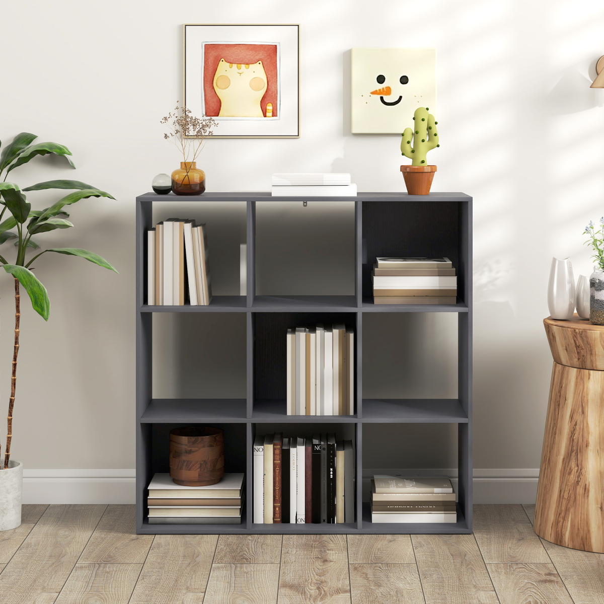 9-Cube Bookcase with Open Storage Compartments – Display Cabinet & Room Divider for Living Room or Office