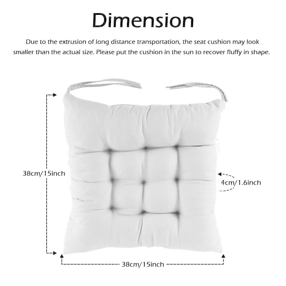 Plain Tie-On Seat Pad Cushions, Set of 4 – Soft Cotton-Cover Chair Pads for Dining, Kitchen & Garden, Grey