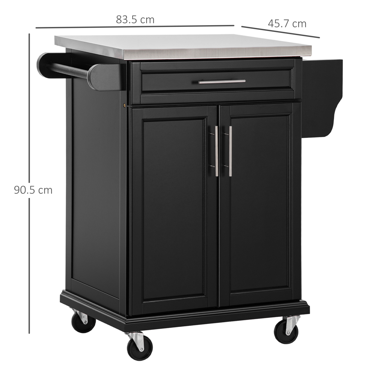 HOMCOM Rolling Kitchen Cart with Drawer, Cabinet, Towel Rail & Spice Rack – Mobile Storage Trolley, Black