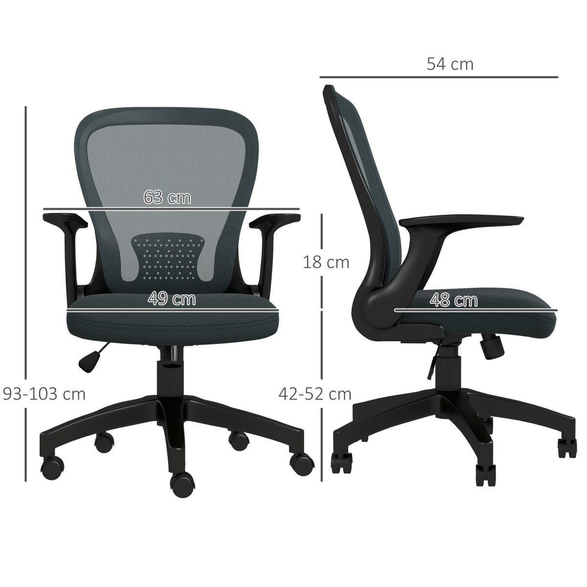 Vinsetto Mesh Office Chair with Flip-Up Arms & Tilt Function – Charcoal Grey