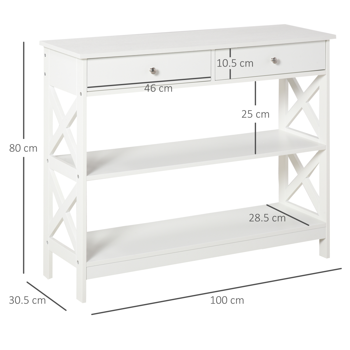 HOMCOM Console Table with 2 Drawers and Open Shelves – Hallway Side Desk, White