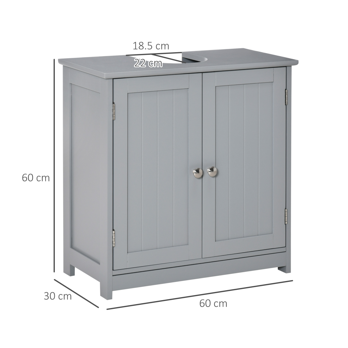 kleankin 60 x 60cm Under-Sink Storage Cabinet with Adjustable Shelf & Pipe Cut-Out – Bathroom Storage, Grey