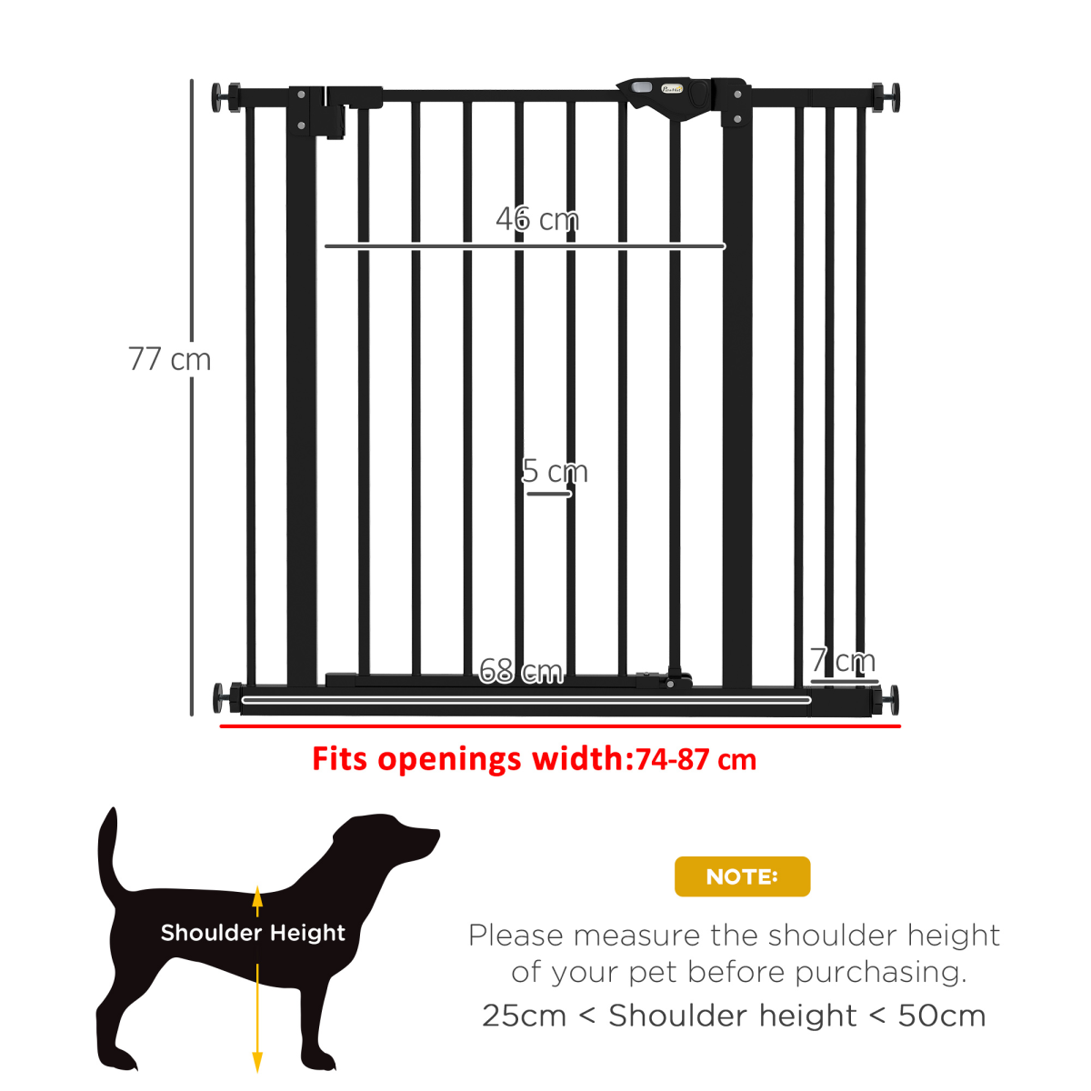 PawHut Adjustable Safety Gate with 1 Extension and 4 Screws – Pet Gate for Doors and Stairs, Black