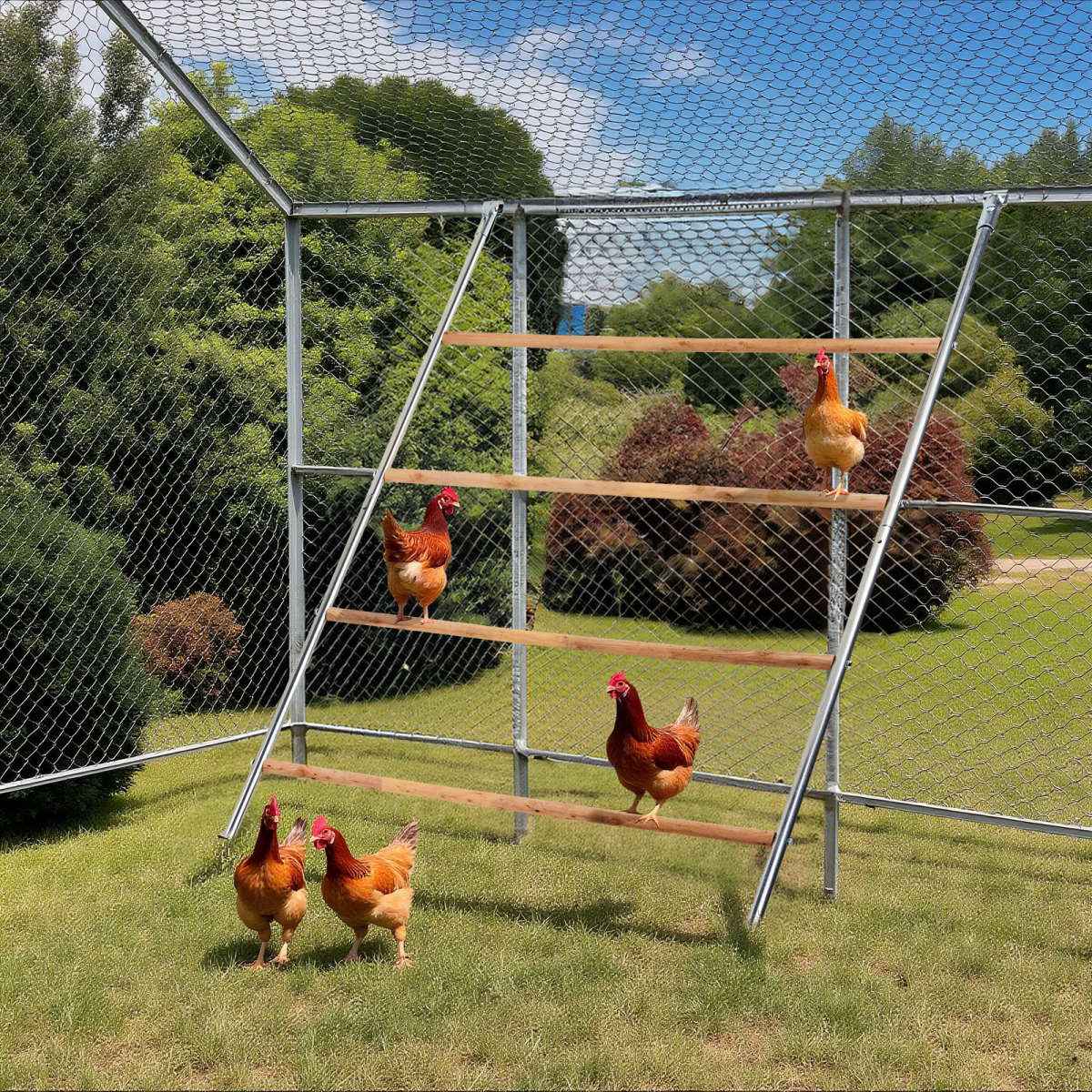 Outdoor Chicken Perch, 4-Level Round Tiered Metal & Wood Roost with Concave Platforms – 104 x 143cm