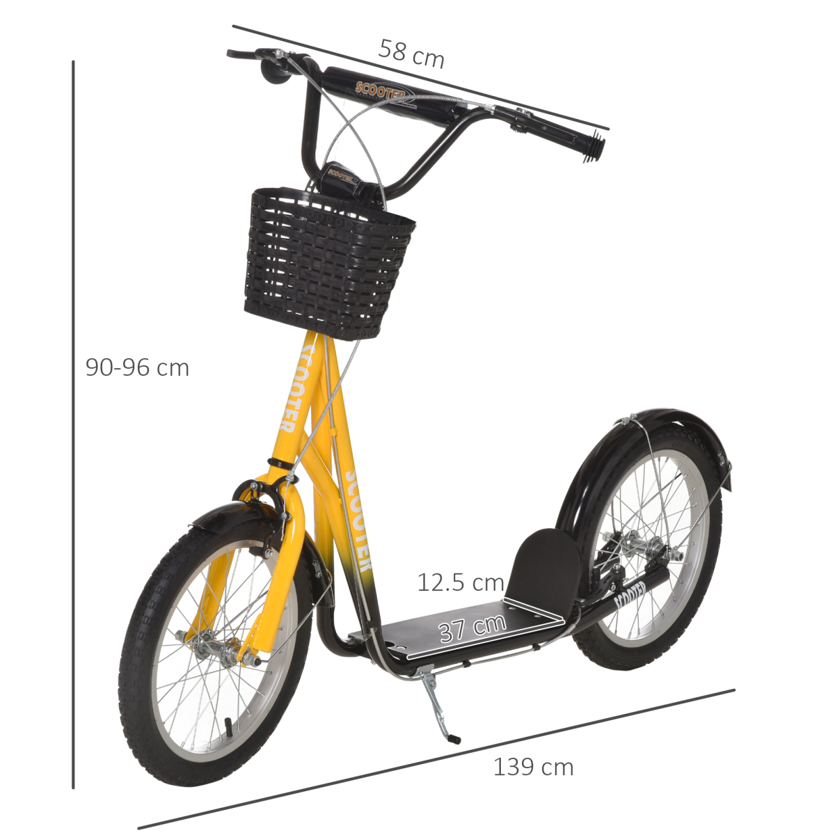 HOMCOM Kids Kick Scooter with Dual Brakes, Basket & Cup Holder – Adjustable Big Wheel Scooter for 5-12 Years