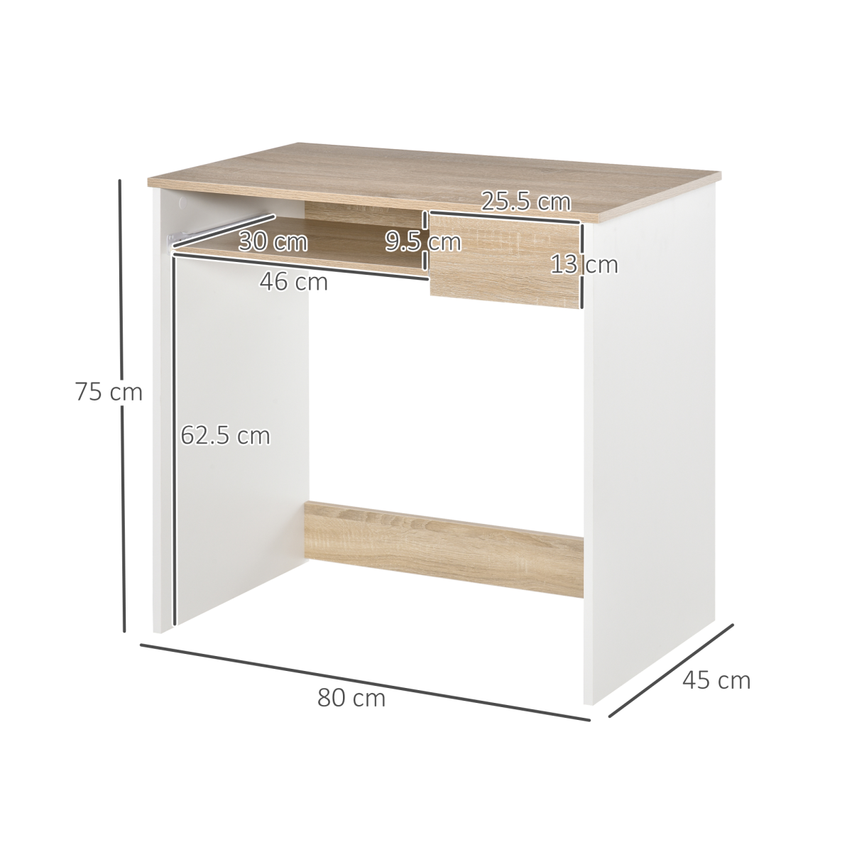 HOMCOM Compact Computer Table with Keyboard Tray and Drawer – Home Office Desk, Oak