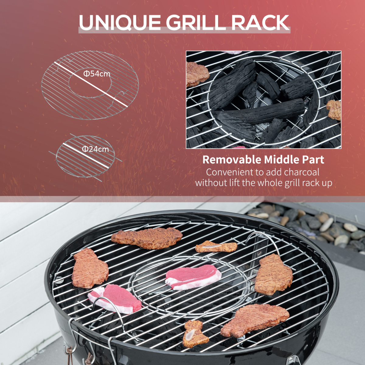 Outsunny Portable Kettle Charcoal BBQ Grill & Smoker with Lid, Thermometer, Wheels & Cover – Black