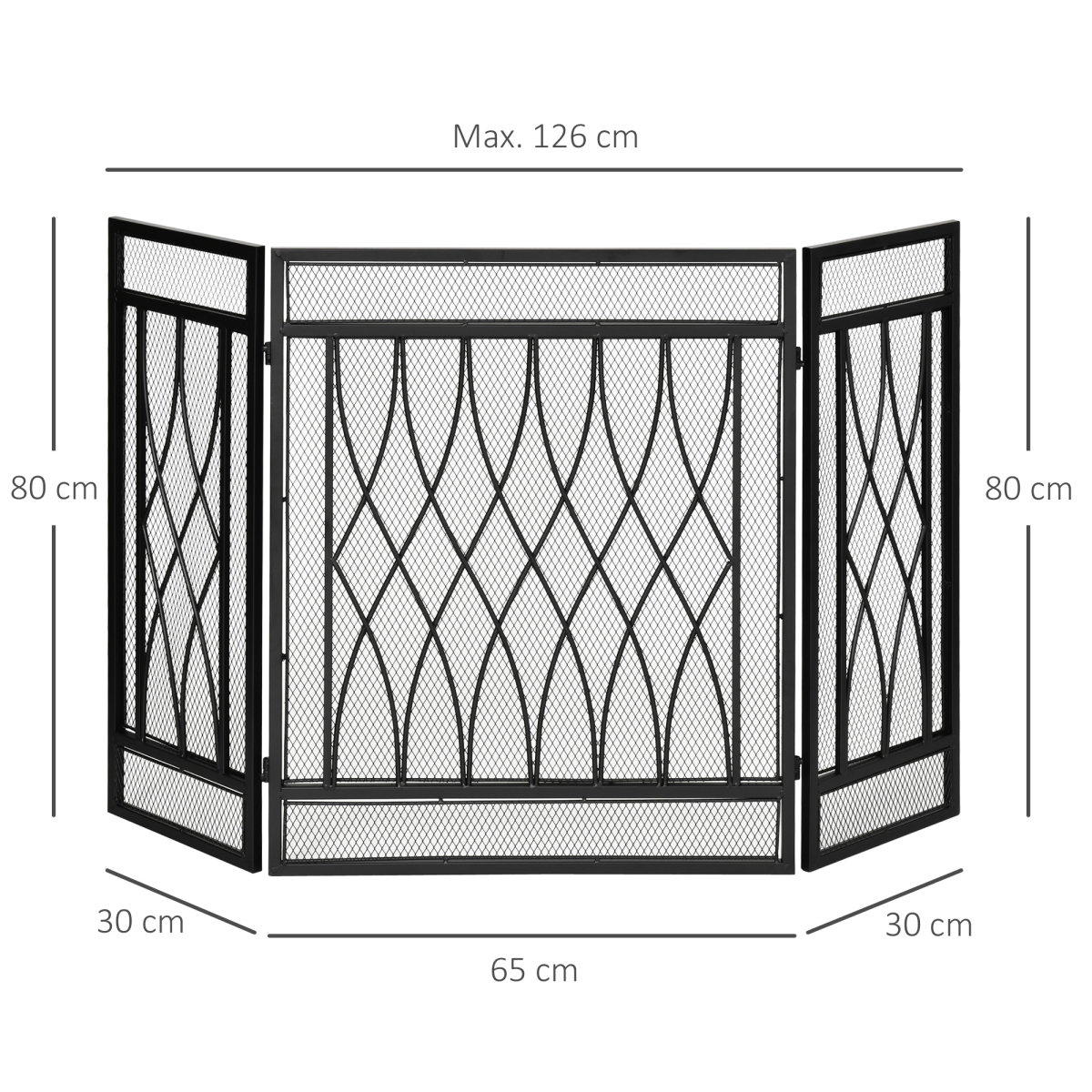 HOMCOM 3-Panel Folding Fireplace Screen with Curved Diamond Design – Black Metal Mesh Spark Guard