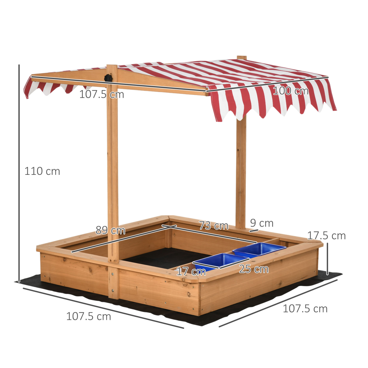 Outsunny Kids Wooden Sandbox with Height-Adjustable Canopy & Bottomless Liner – Outdoor Sand Pit, Fir Wood