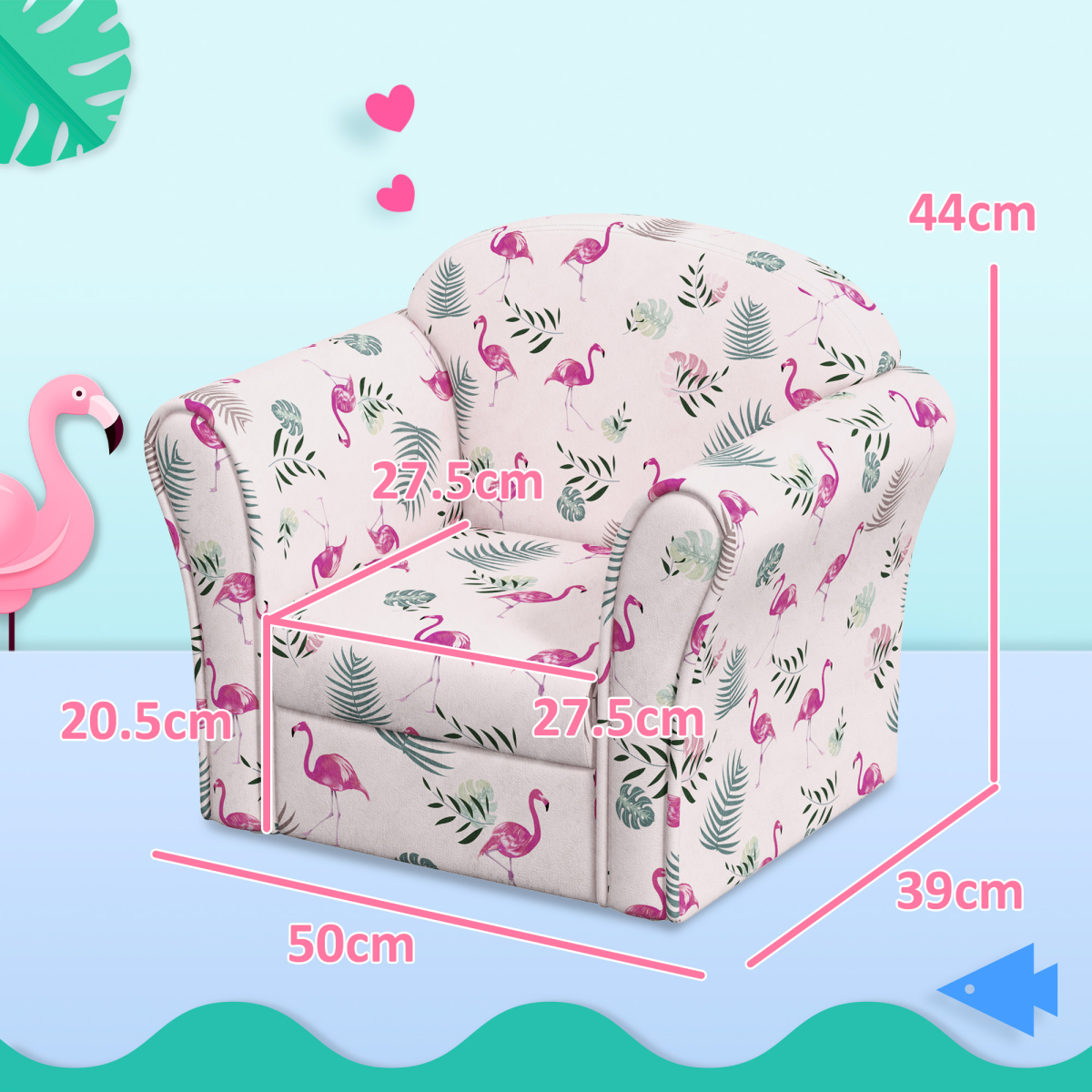 AIYAPLAY Kids Sofa Chair with Flamingo Design – Soft Toddler Armchair for Bedroom or Playroom, Pink