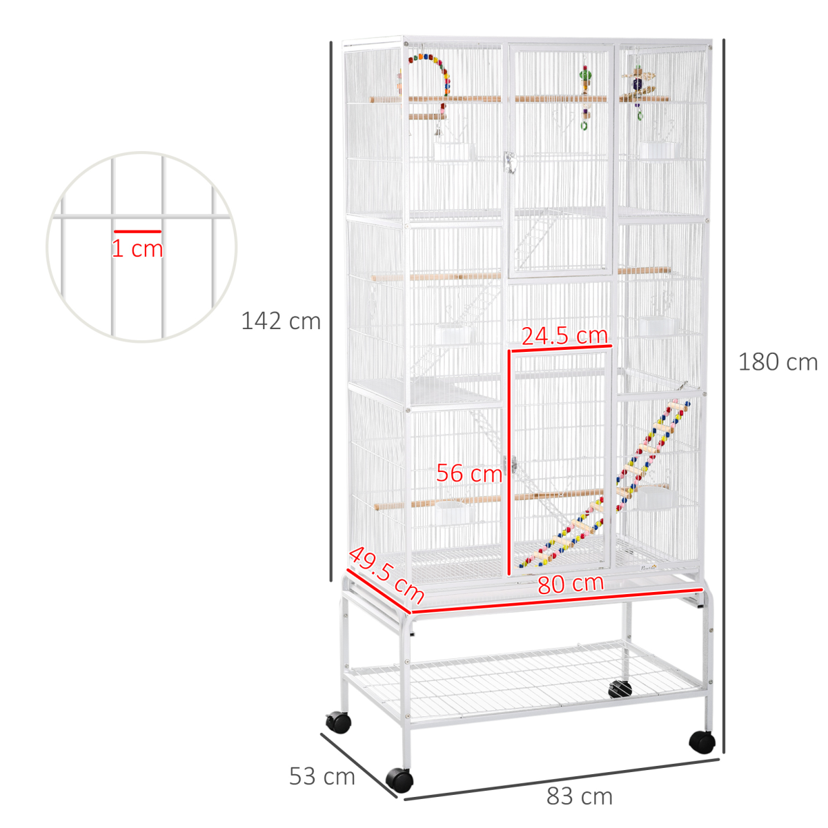 PawHut 3 Tier Bird Cage with Stand, Toys & Wheels – Flight Cage for Canary, Finch, Cockatiel, Parakeet, Budgie