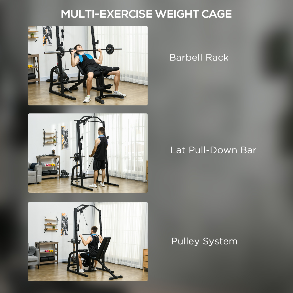 SPORTNOW Smith Machine Power Rack with Pull Up Bar, Lat Pull Down & Adjustable Bench – Home Gym Station