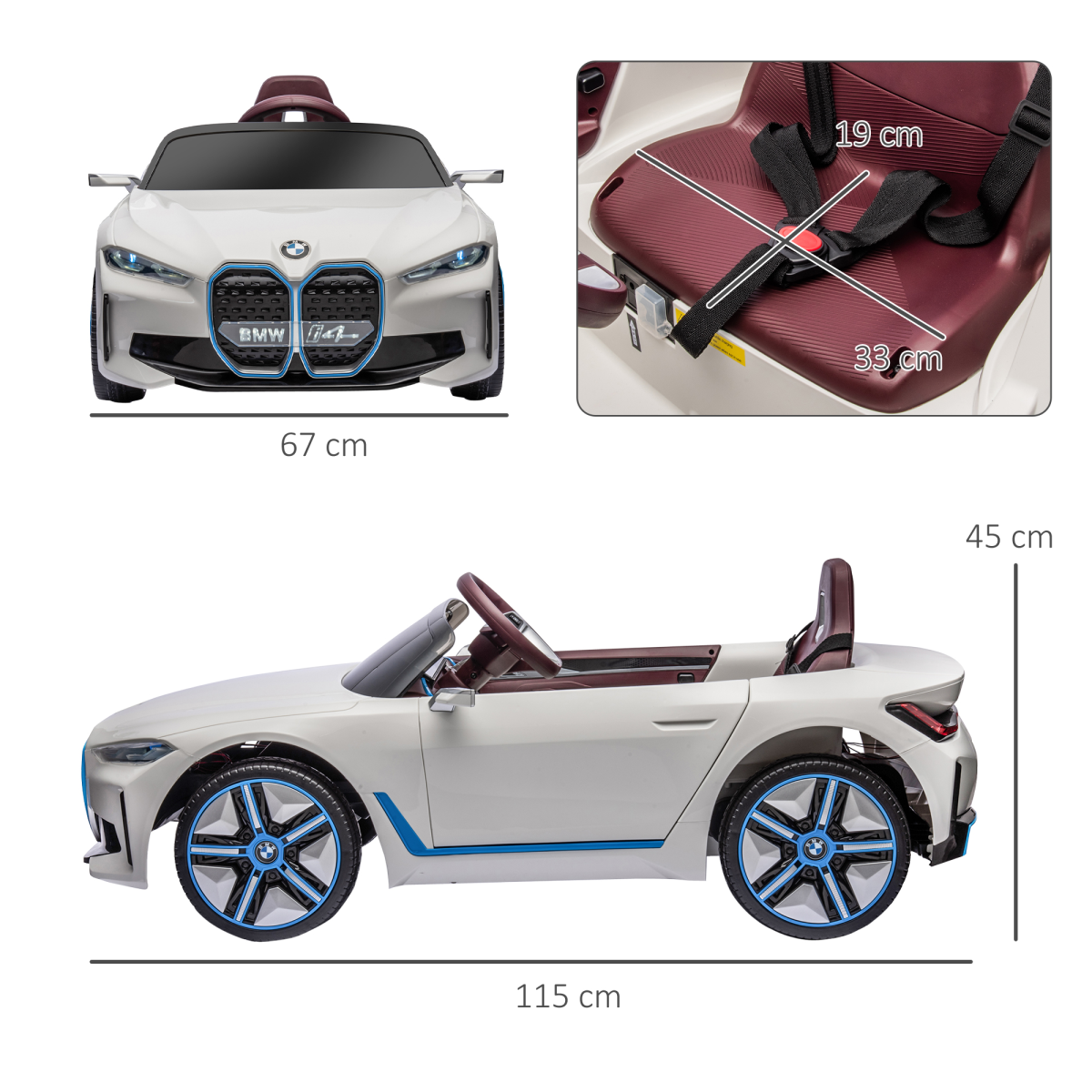HOMCOM BMW i4 Licensed 12V Kids Electric Ride-On Car with Portable Battery & Remote Control – White