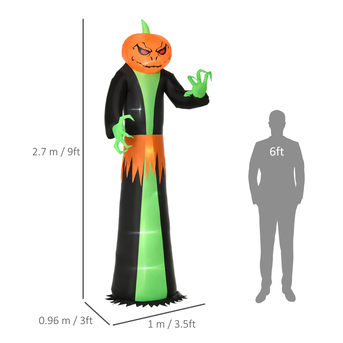 HOMCOM 9ft Inflatable Halloween Pumpkin Ghost with Built-in LED Lights – Outdoor Garden Decoration