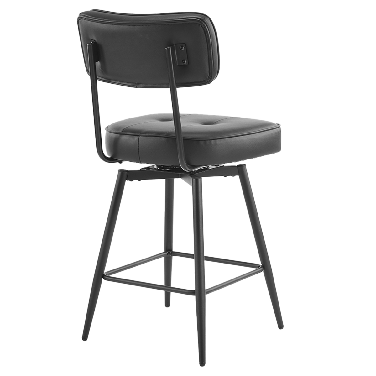 Set of 2 Black PU Leather Swivel Bar Stools with Button-Tufted Backrest & Footrest – Kitchen Island Seating