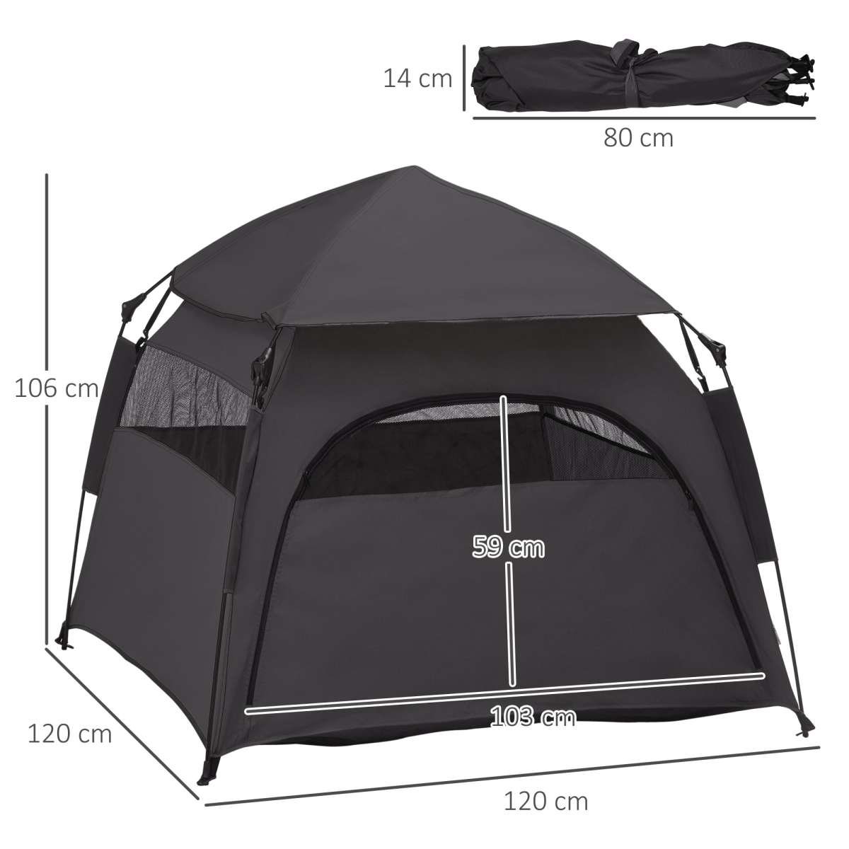 PawHut Foldable Dog and Cat Tent with Waterproof Oxford Cloth & Carry Bag – Indoor and Outdoor Shelter, Grey