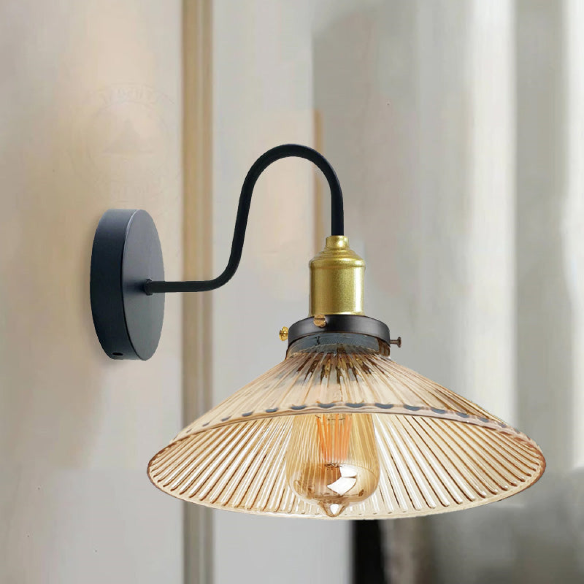 Industrial Amber Glass Shade Wall Light