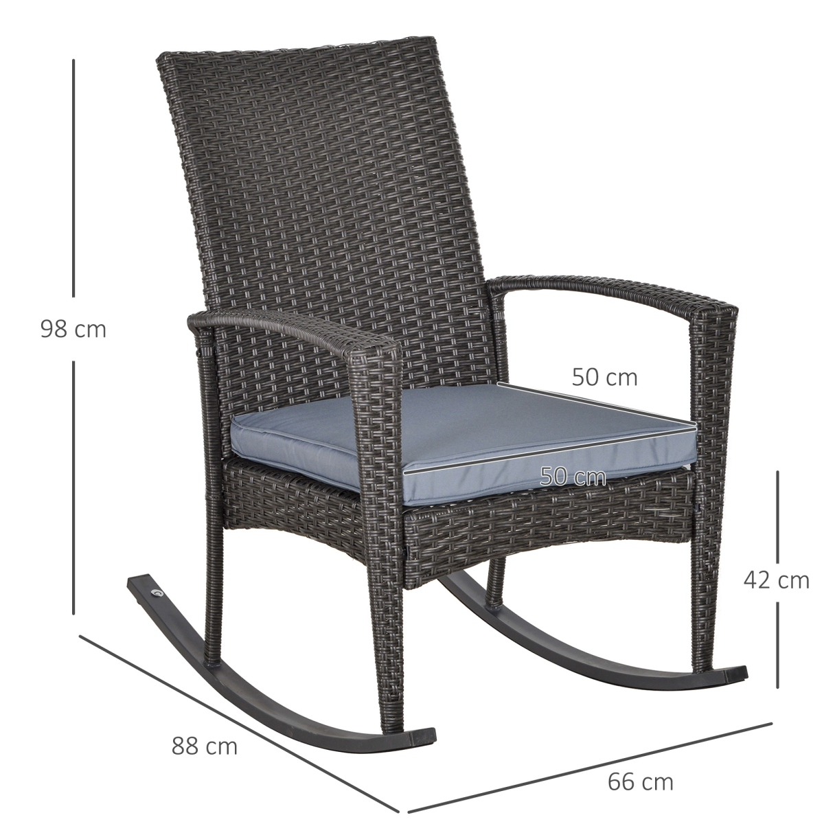 Outsunny PE Rattan Rocking Chair with Padded Cushion & Steel Frame – Outdoor Garden Seating, Grey