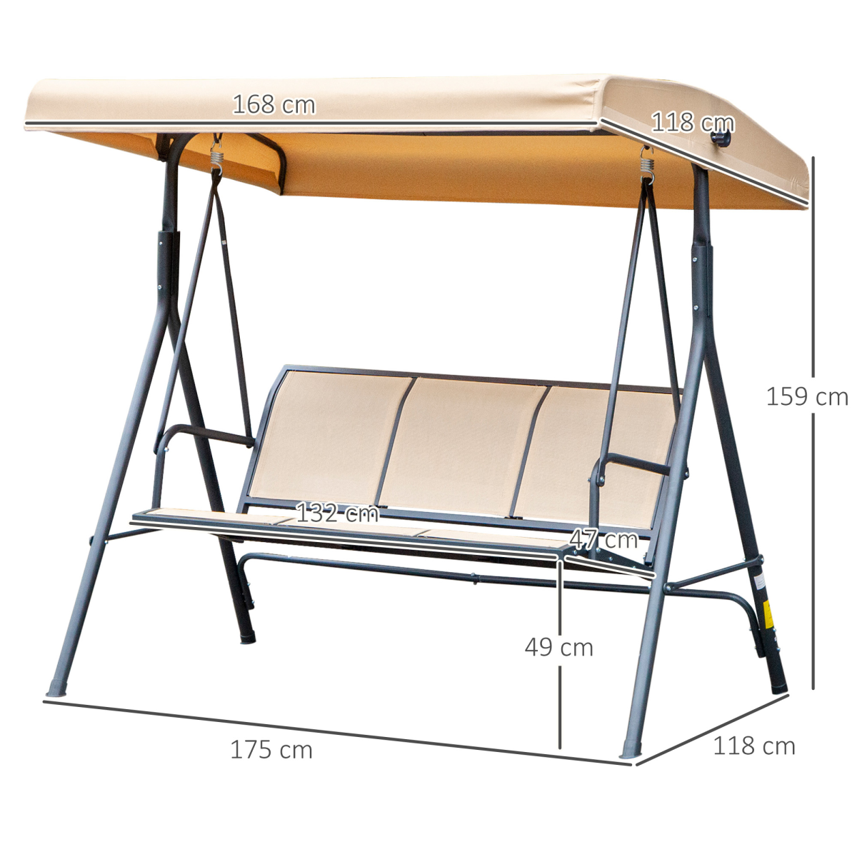 Outsunny 3-Seater Swing Chair Replacement Canopy and Steel Frame – Weather Resistant, Beige