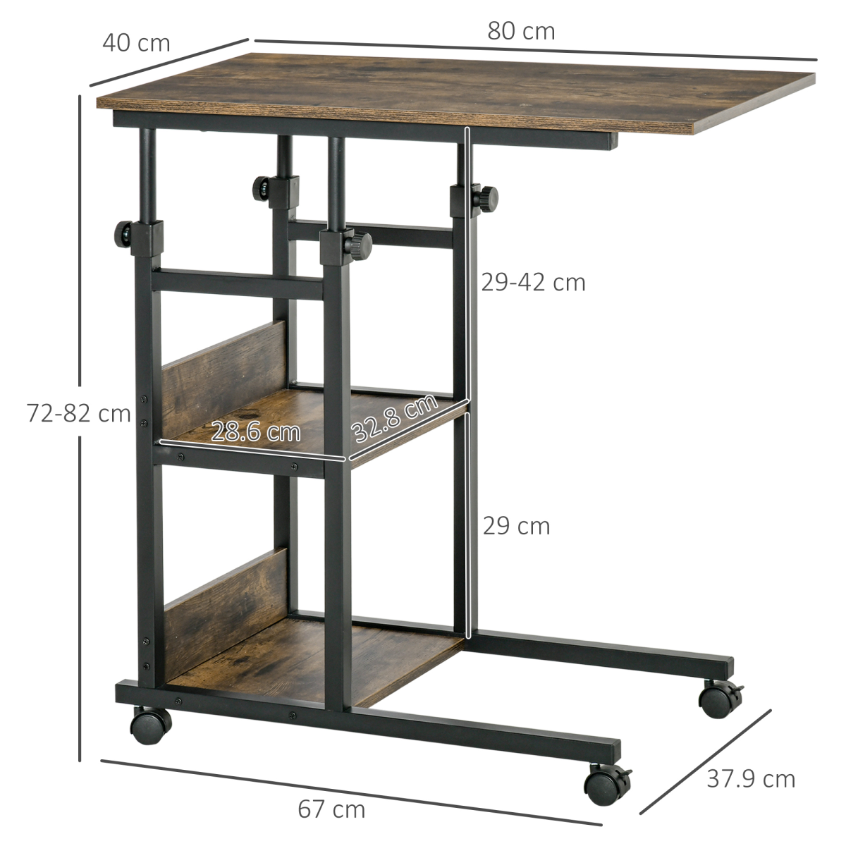 C-Shaped Mobile Side Table with 3 Tiers, Adjustable Height & Lockable Wheels – Sofa, Bed & Bar Cart