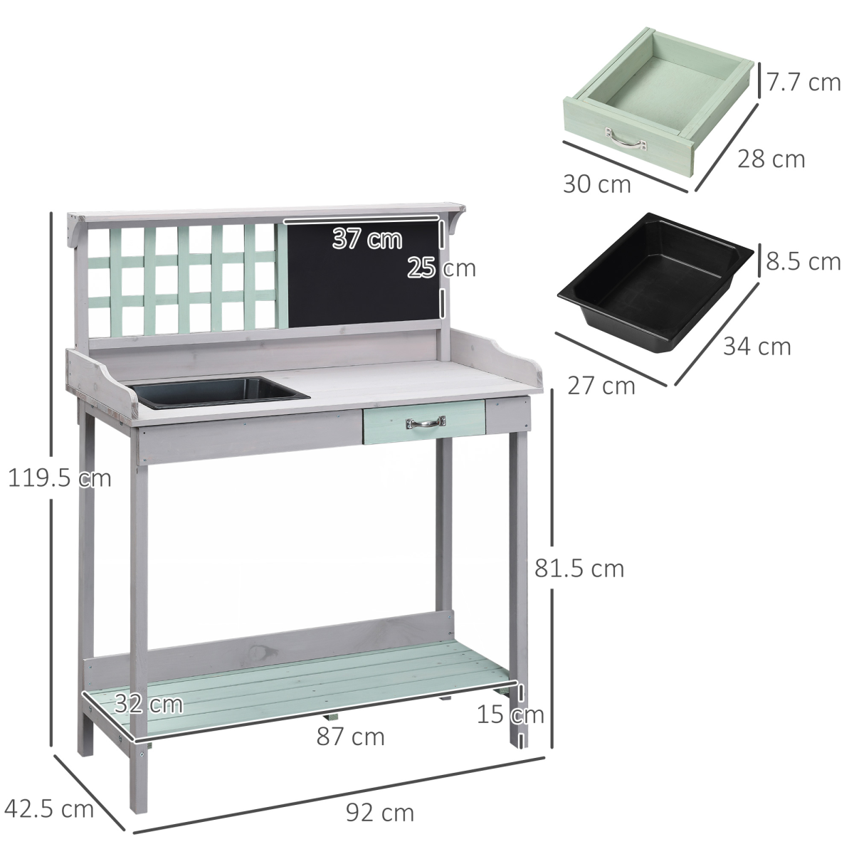 Outsunny Outdoor Wooden Potting Table with Sink, Blackboard & Drawer – Fir Wood Garden Workstation