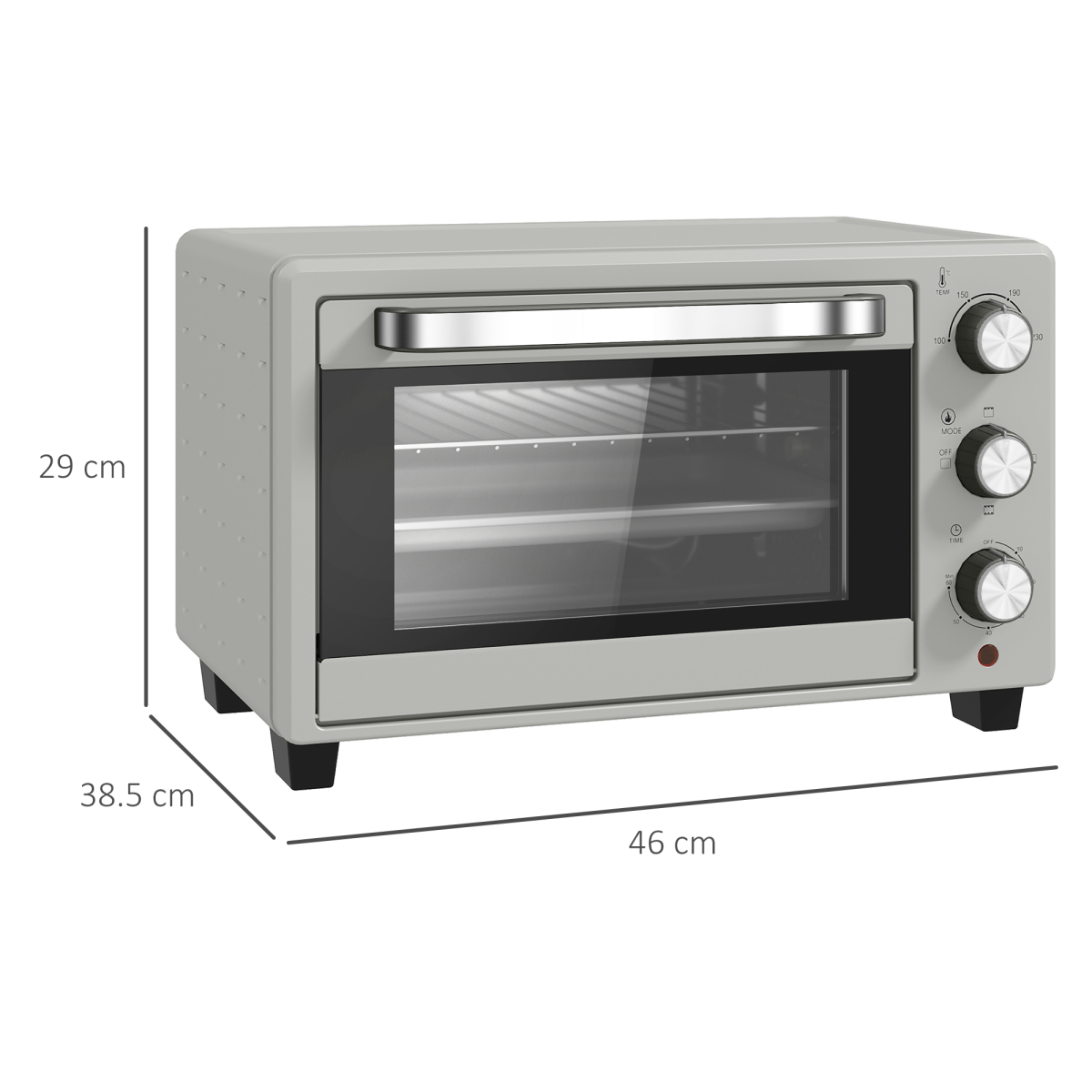 HOMCOM 21L Mini Oven with 1400W Electric Grill, Adjustable Temperature & 60-Minute Timer – Compact Kitchen Oven, Silver