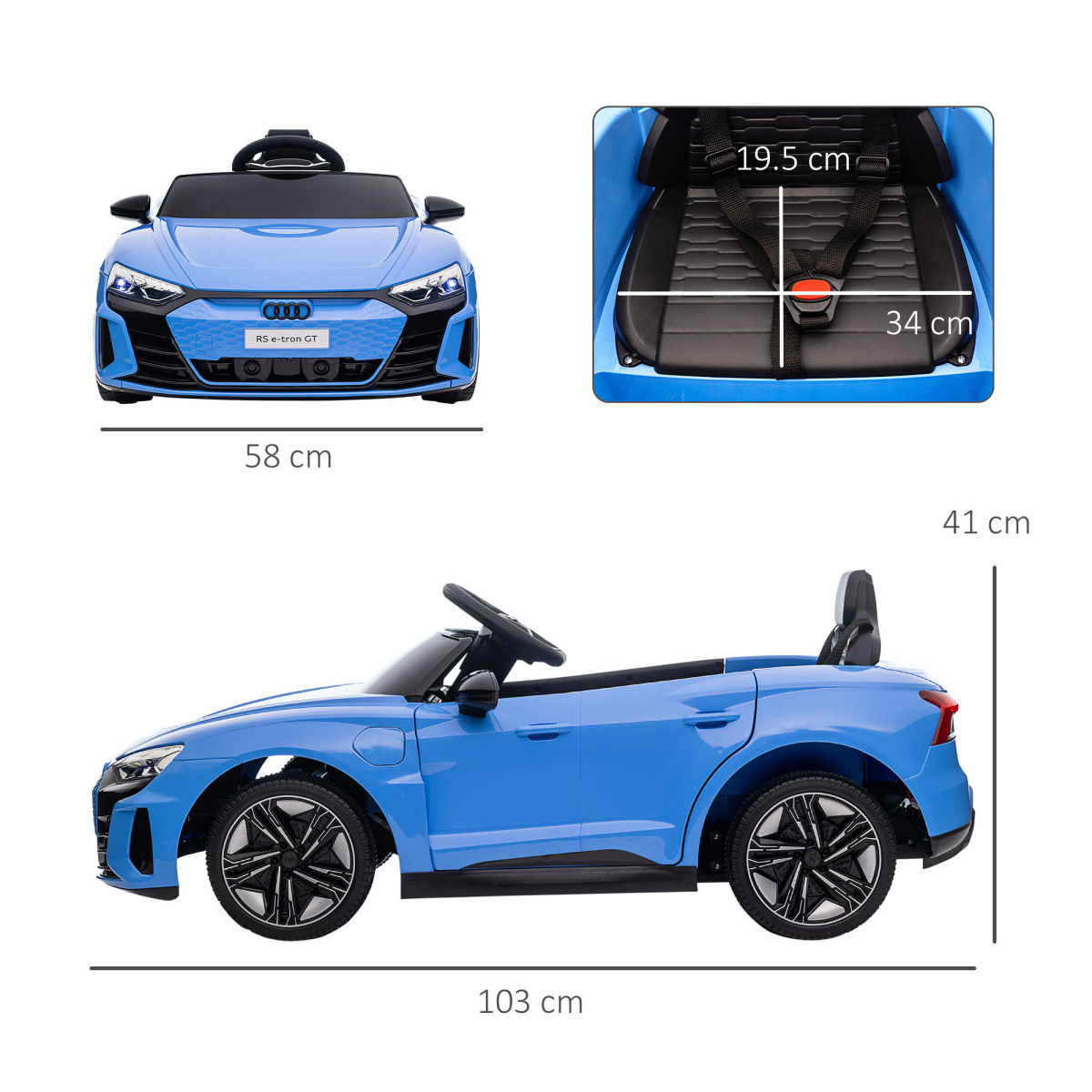 HOMCOM Licensed Audi RS e-tron GT 12V Kids Electric Ride On Car with Remote Control & Music, Blue