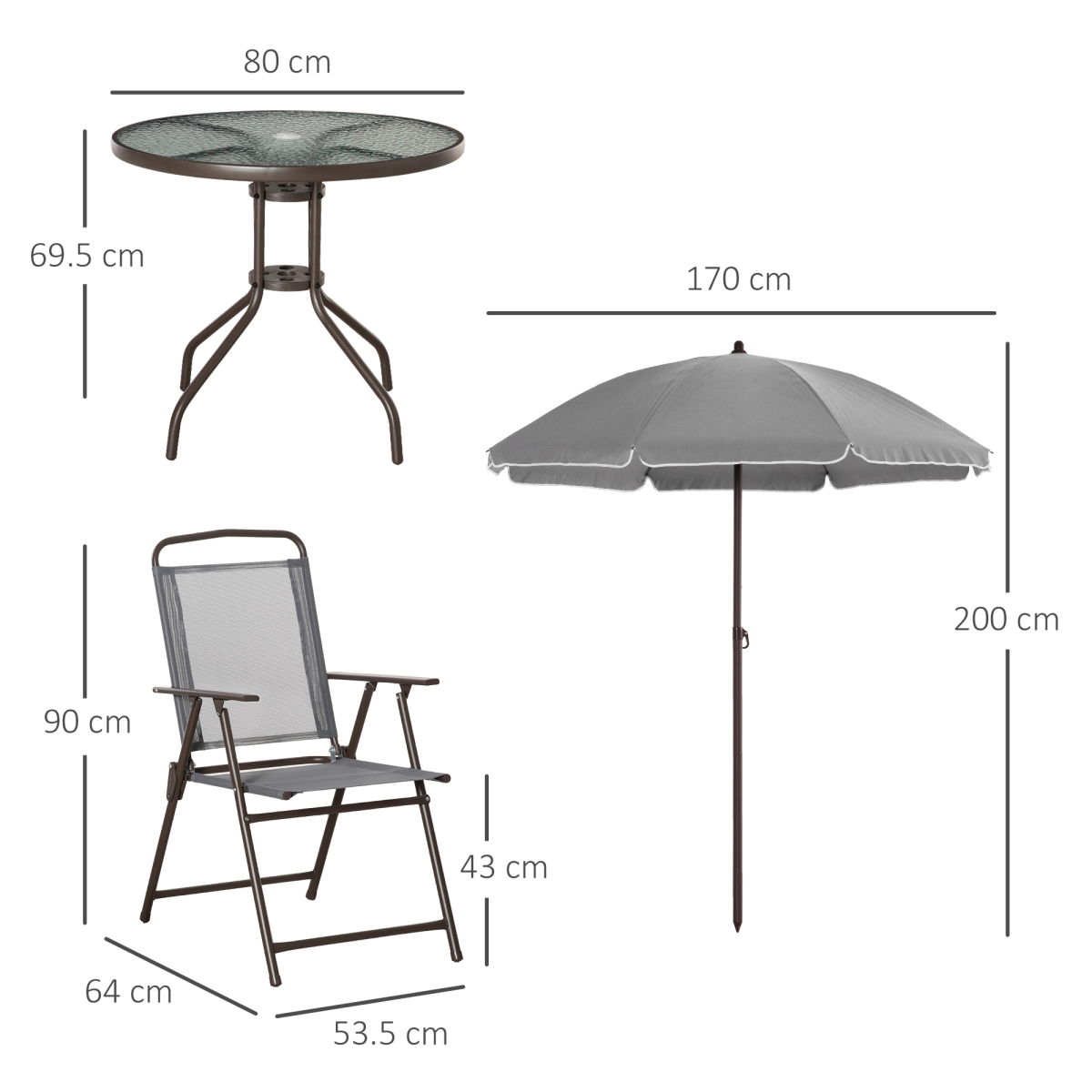 Outsunny 6-Piece Patio Dining Set with Parasol, 4 Folding Chairs and Tempered Glass Table – Steel Frame