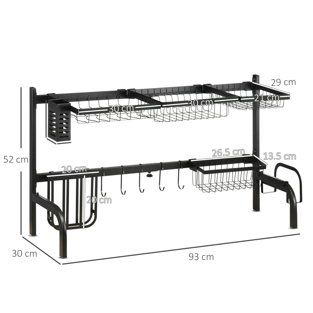 2-Tier Over the Sink Dish Drying Rack with Adjustable Width – Space-Saving Drainer with Cutlery Holders