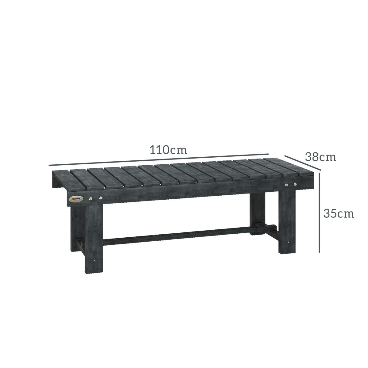 Outsunny 1.1m Outdoor Garden Bench for 2 People – Solid Fir Wood Patio Loveseat with Foot Bar, Grey