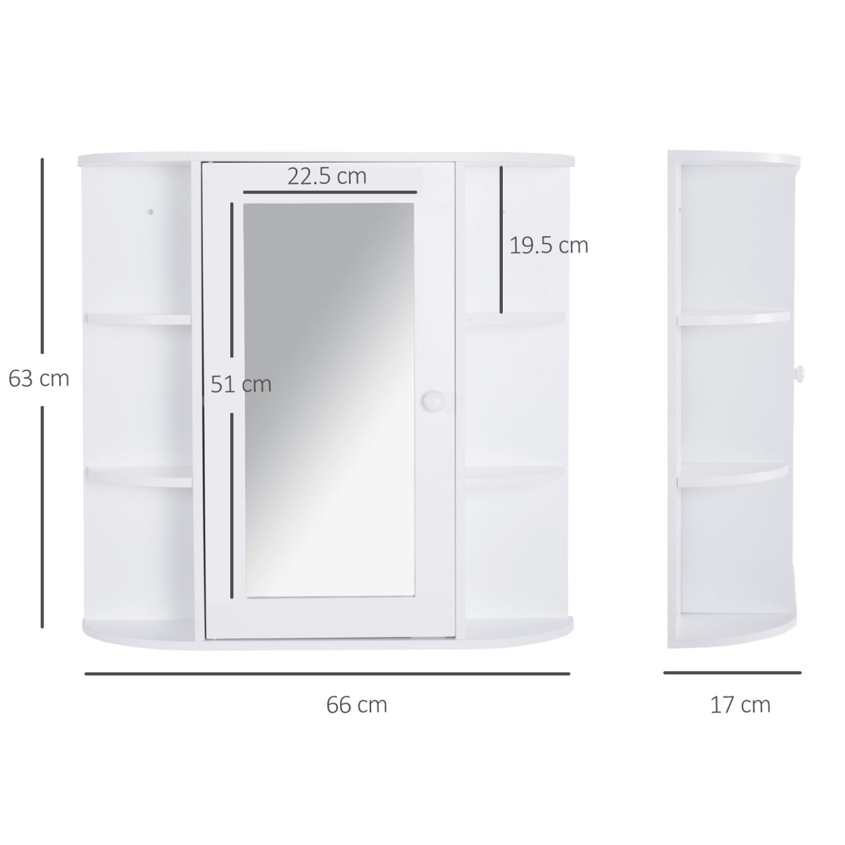 HOMCOM Wall-Mounted Bathroom Mirror Cabinet with Open Side Shelves – Spacious Family Storage