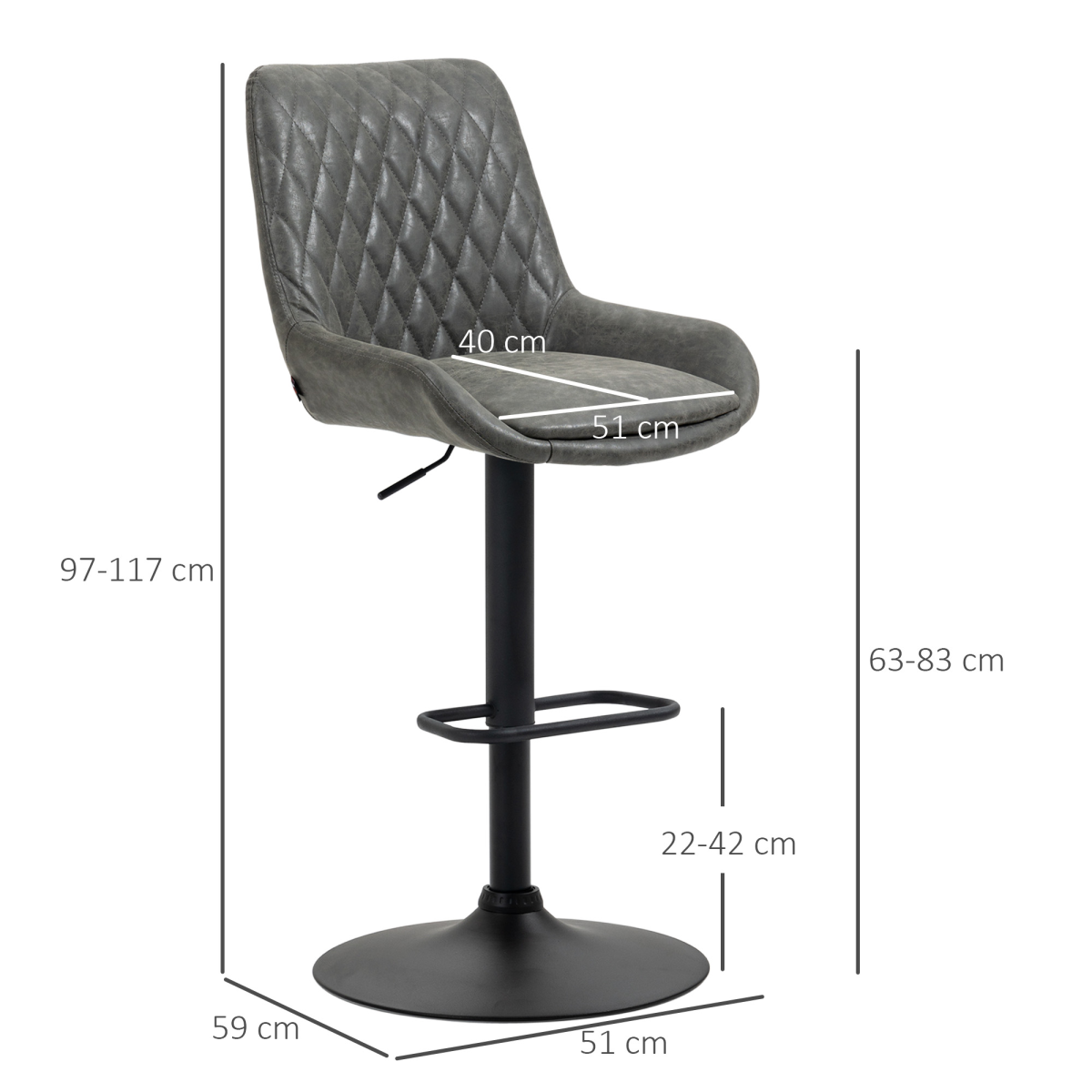 HOMCOM Set of 2 Adjustable 360° Swivel Bar Chairs with Footrest – Kitchen Island Seating, Grey