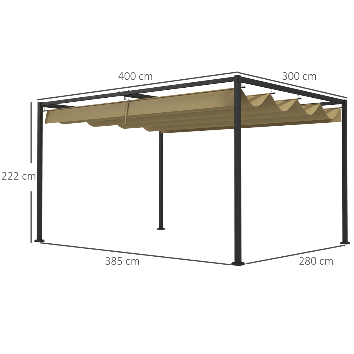 Outsunny 4x3m Metal Pergola Gazebo with Retractable Canopy – Patio Sun Shelter, Khaki