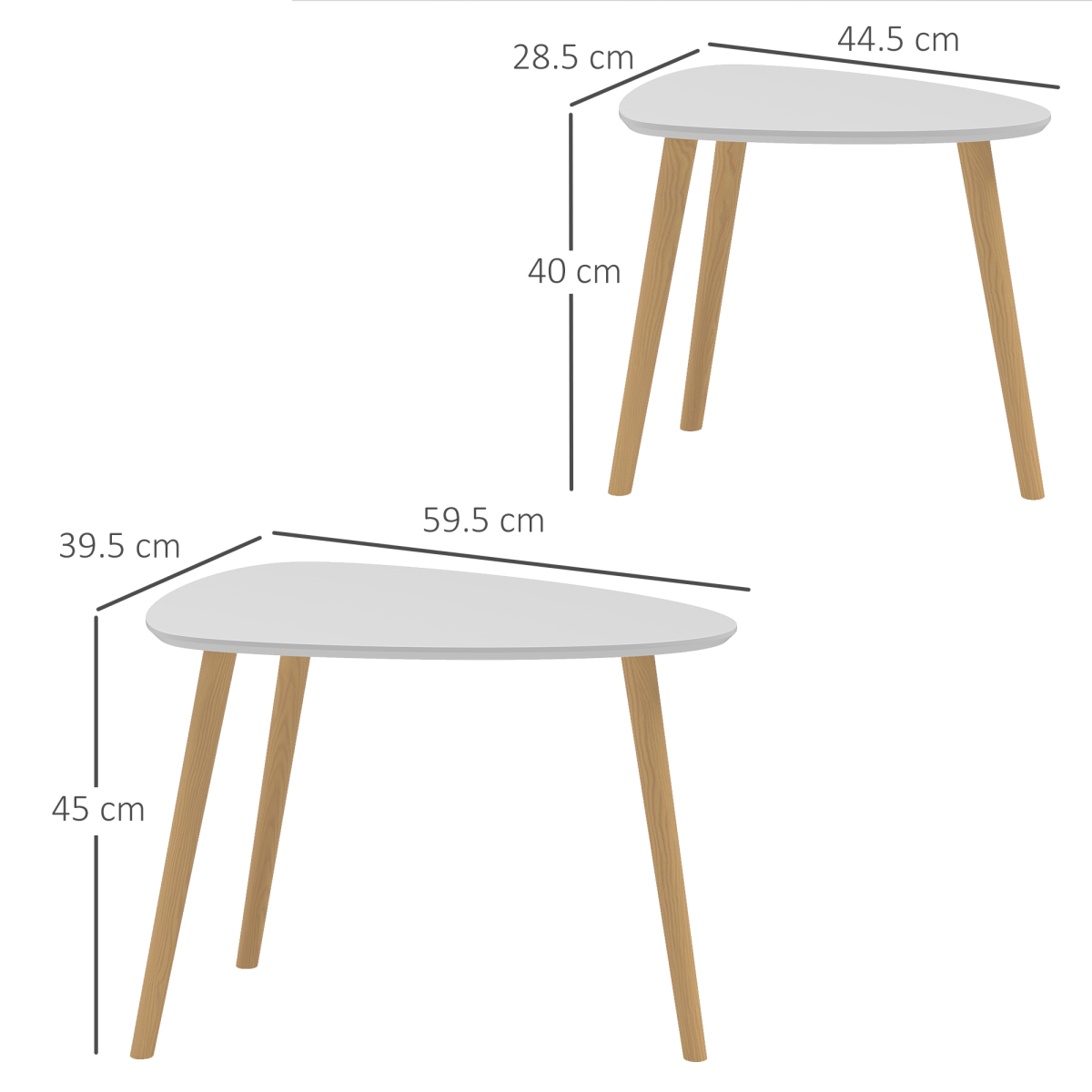 HOMCOM Side Table Set of 2 – Modern Nesting End Tables with Solid Wood Legs, Light Grey and Natural