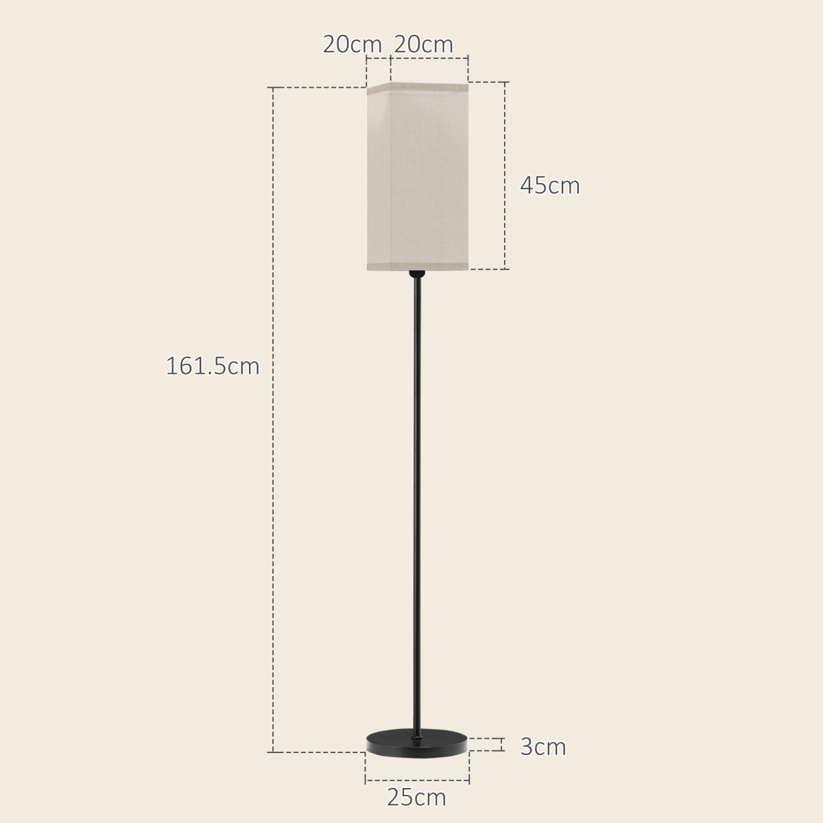 HOMCOM Linen Shade Standing Floor Lamp – Black