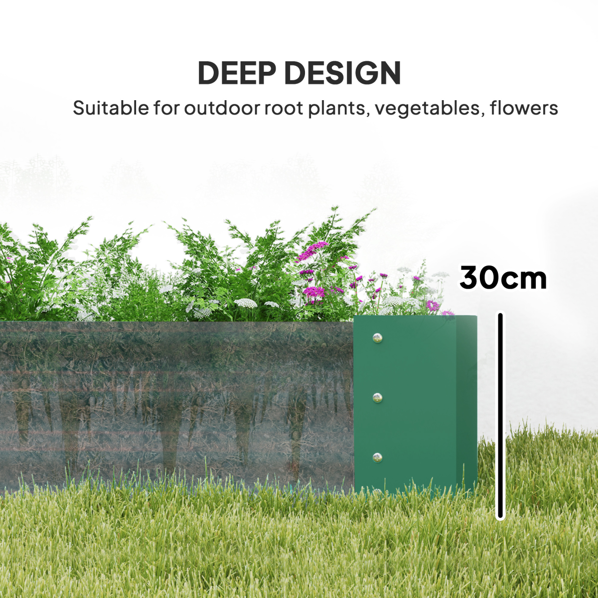 Outsunny Galvanised Steel Raised Garden Bed, 180 x 90 x 30cm – Open-Bottom Planter for Vegetables, Green