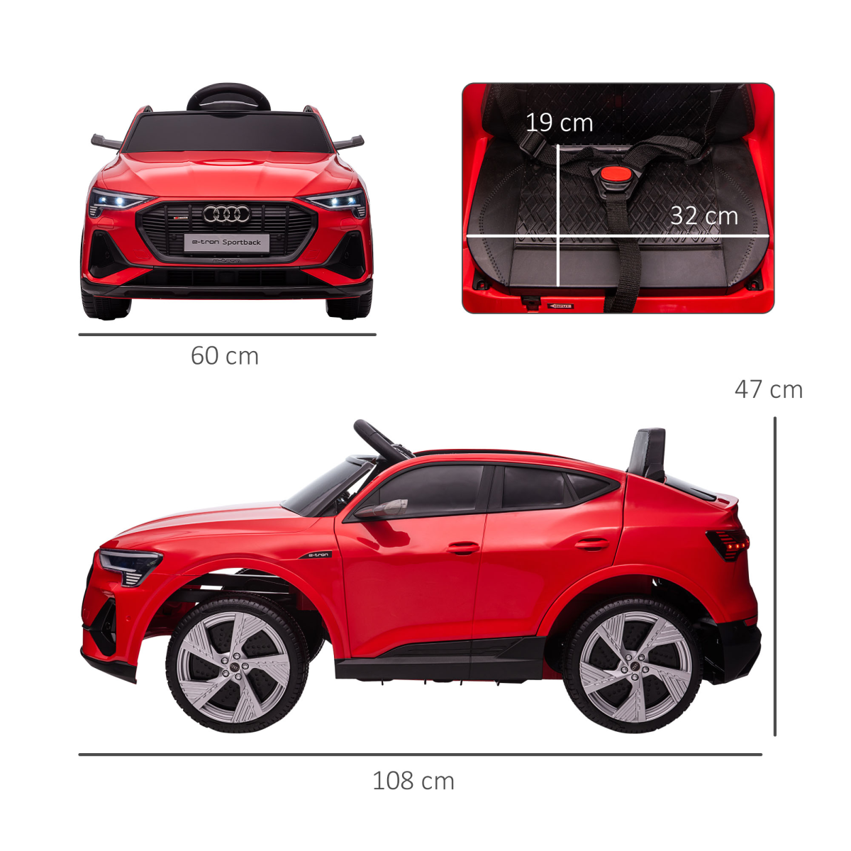 HOMCOM Audi E-tron 12V Kids Electric Ride-On Car with Remote Control, Lights & Music – Licensed Toy Car, Red