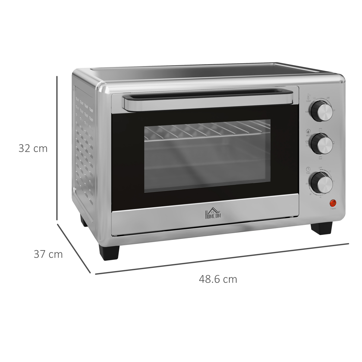 HOMCOM 30L Mini Oven with Adjustable Temp & 60 Min Timer, 1600W – Spacious Countertop Cooking, Silver