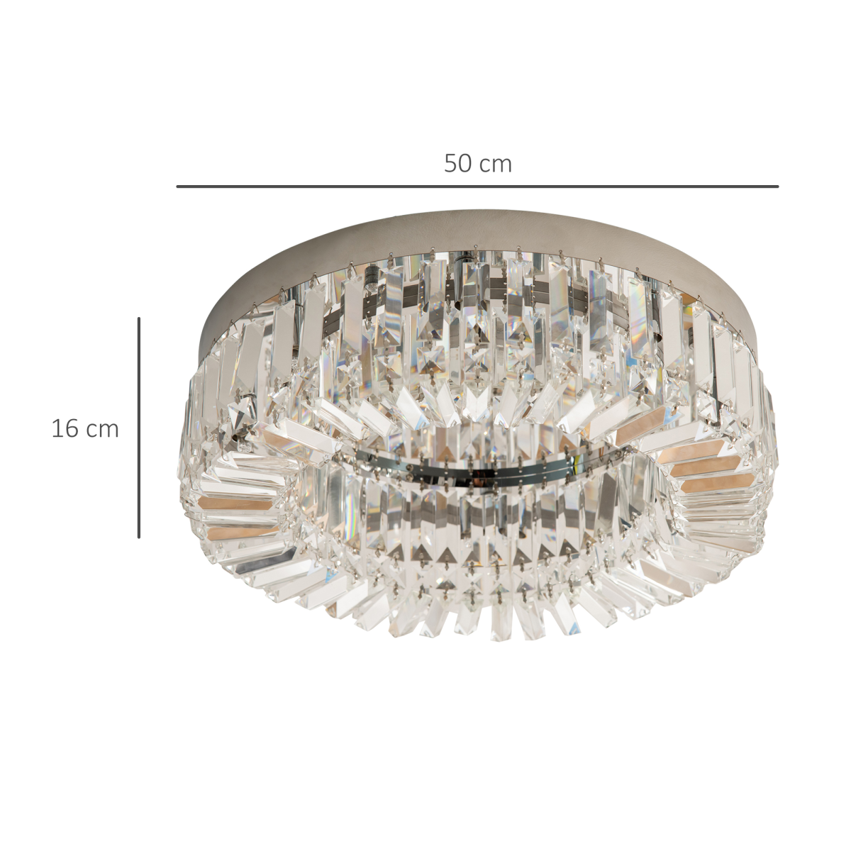 HOMCOM Crystal Chandelier Ceiling Light with Stainless Steel Frame – Pendant Light for Living Room, Silver